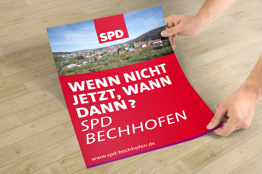 Plakate eignen sich sehr gut als Werbematerialien, vor allem im politischen Wahlkampf. Die Gestaltung der Plakate für die SPD Bechhofen durften wir übernehmen.