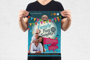 MWR Kaiserslautern nutzt viele Werbematerialien um für seine Events zu werben. Für das Family Fun Sundays Event haben wir dieses Poster gestaltet.